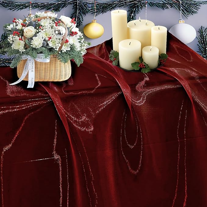 MDS Pack of 20 Yard Sheer Organza Fabric for Wedding Party Home Event Banquet Decorations, Backdrop Curtain Craft Dress Sewing Fashion DIY Crystal Organza Tulle Fabric Bolt 44” Wide - Burgundy