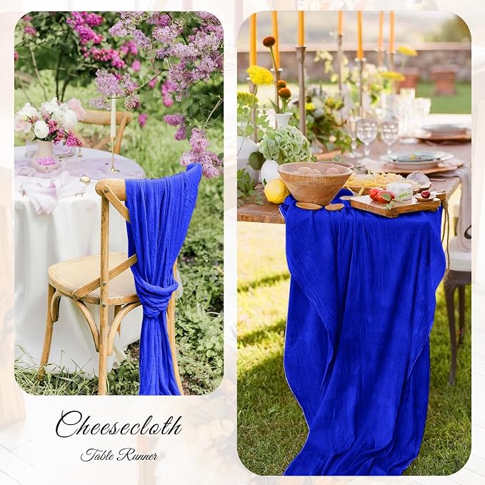 12 Pack Royal Blue Cheesecloth Table Runner 21x120 Inches, Boho Gauze Rustic Semi Sheer Cheese Cloth Table Runners for Easter Wedding Bridal Baby Shower, Birthday Party, Long Farmhouse Table Decor