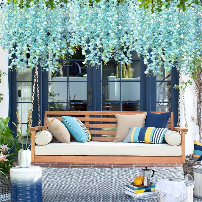 AITISOR 24 Pack Artificial Fake Wisteria Vine Ratta (3.75 Feet) Hanging Garland Silk Flowers String Home Party Wedding Decor (Sky Blue)