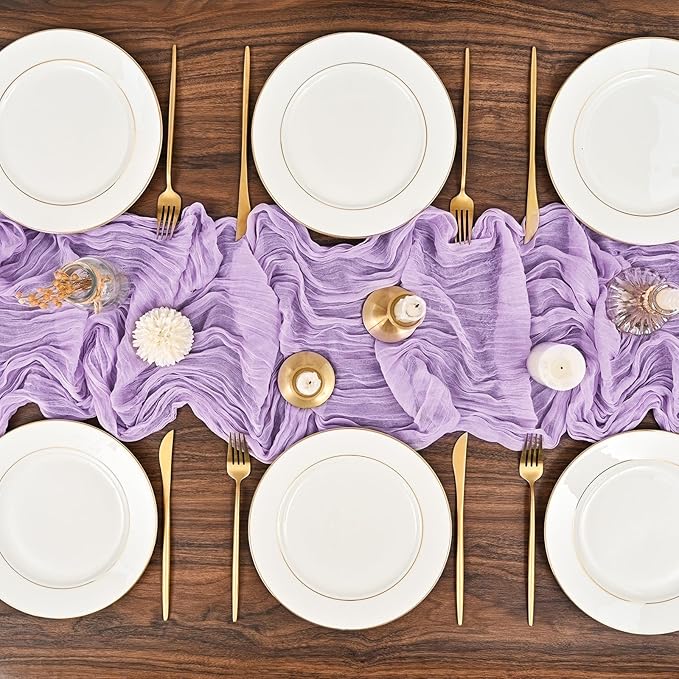 24 Pack Lavender Cheesecloth Table Runner ,10FT Cheese Cloth Table Runner for Wedding Decor, 20x120inch Rustic Boho Gauze Table Runners for Wedding Party Bridal Shower