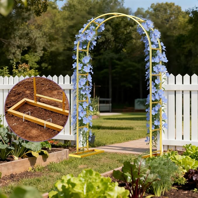 7.2FT Metal Garden Arch Trellis Arbor, Wedding Arch Stand with Steel Frame, Metal Pergola Arbor with Base for Decor Valentines Day Garden Trellis Climbing Plant, Bridal Party Ceremony