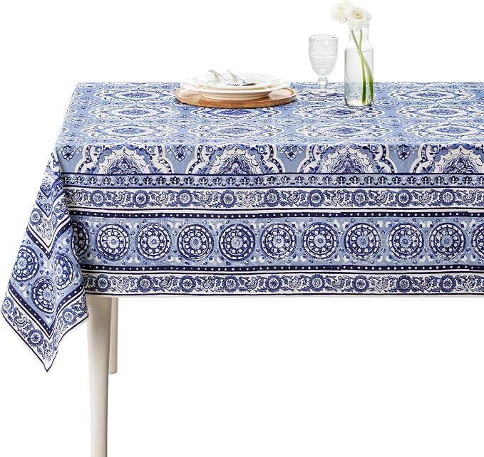 Maison d' Hermine Table Cloth Rectangle Table 100% Cotton 60 x 120 Inches Tablecloth Reusable Decorative for Dining Kitchen Room Farmhouse Party Home Hotel Restaurant Spring Summer - Melodie Bleue