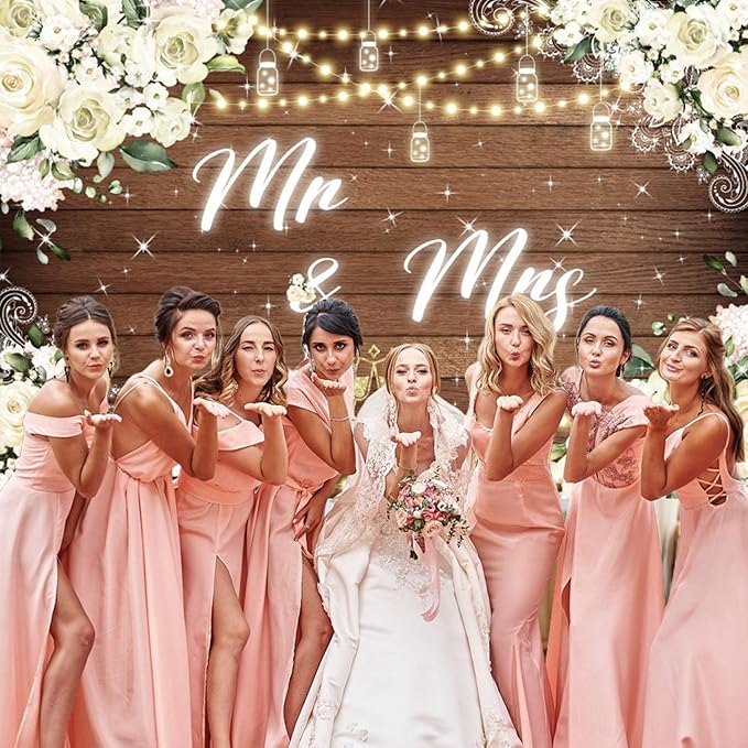 15x10ft Mr and Mrs Floral Backdrop for Bridal Shower White Flowers Photography Background Couple Wedding Party Decorations Bride Engagement Banner Props