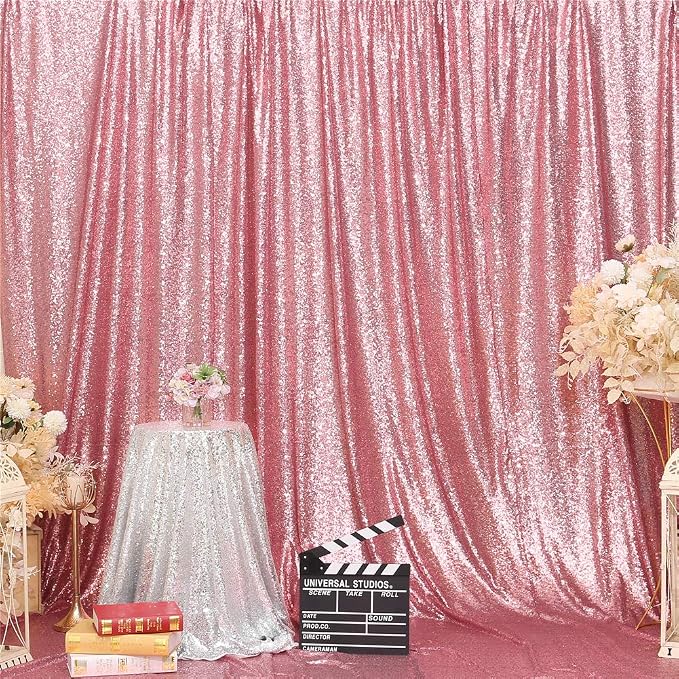 Eternal Beauty Fuchsia Pink Sequin Backdrop, 10x10 Ft Glitter Background Curtains for Mother's Day Shimmer Photography Party Wedding Birthday Back Drop Decor