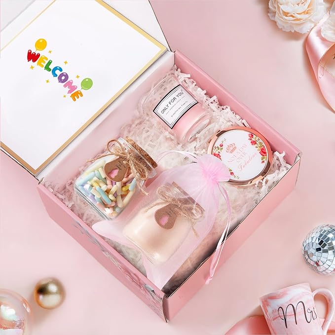 36 Pcs Baby Shower Party Favors for Guests, Baby Shower Gifts for Guest, 3.4 oz Small Glass Mason Jars with Cork Lids, Stickers, Label Tags, Twine, Organza Bags, Mini Candy Jar Favors for Girls