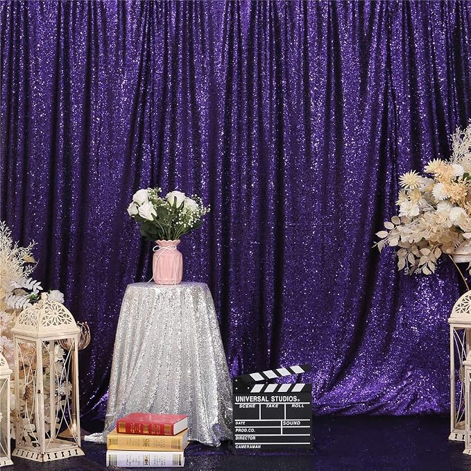 Eternal Beauty Purple Sequin Backdrop, 10x10 Ft Glitter Background Curtains for Shimmer Photography Party Wedding Birthday Back Drop Decor