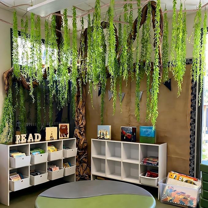 Bucherry Jungle Theme Decoration Set, 68.9ft Artificial Hanging Willow Vines Greenery for Classroom, Woodland Forest Rainforest Safari Party, Enchanted Indoor Outdoor Home Garden Wall DIY Decor
