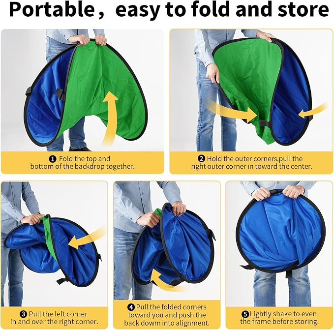 5x6.6ft Green Screen Backdrop for Photography, 2-in-1 Blue Pop Up Collapsible Photo Background with Clip and Carry Case for YouTube Videos Studio Props