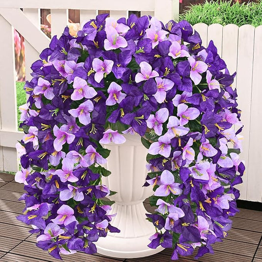 Livole 8Pcs Bougainvillea Artificial Flowers for Outdoors, Realistic UV Resistant Faux Outdoor Plants Flowers, Silk Hanging Fake Flowers for Outside Home Porch Patio Balcony Garden Decor Purple