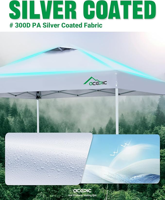 Acepic 8x8 Pop Up Canopy Tent,300D Silver-Coating Top,Pop Up Canopy Tent Instant Portable Shelter with Carry Bag, 8 Stakes