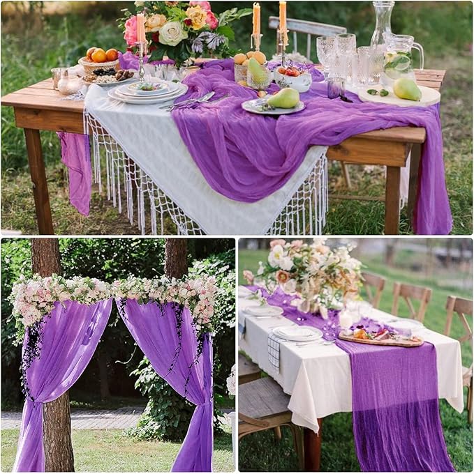 8 Pack Purple Cheesecloth Table Runner 10Ft Gauze Cheese Cloth Table Runner 35x120 Inch Romantic Boho Table Runners for Wedding Anniversary Bridal Baby Shower Birthday Party Banquet Event Table Decor
