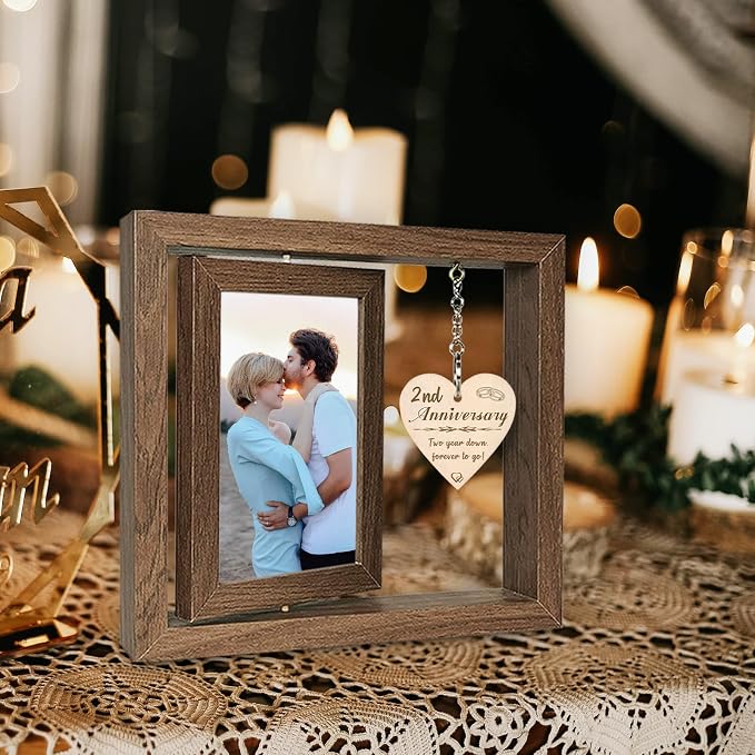 EYITUPC 2 Year Wedding Anniversary Picture Frame Gifts, 2nd Anniversary Frame for Husband Wife Couples (Display Two 4x6)