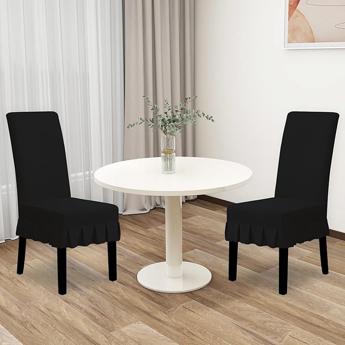 Easy-Going Dining Chair Covers Stretch Parsons Chair Slipcover with Skirt Chair Covers for Dining Room Restaurant Banquet (2 PCS, Black)