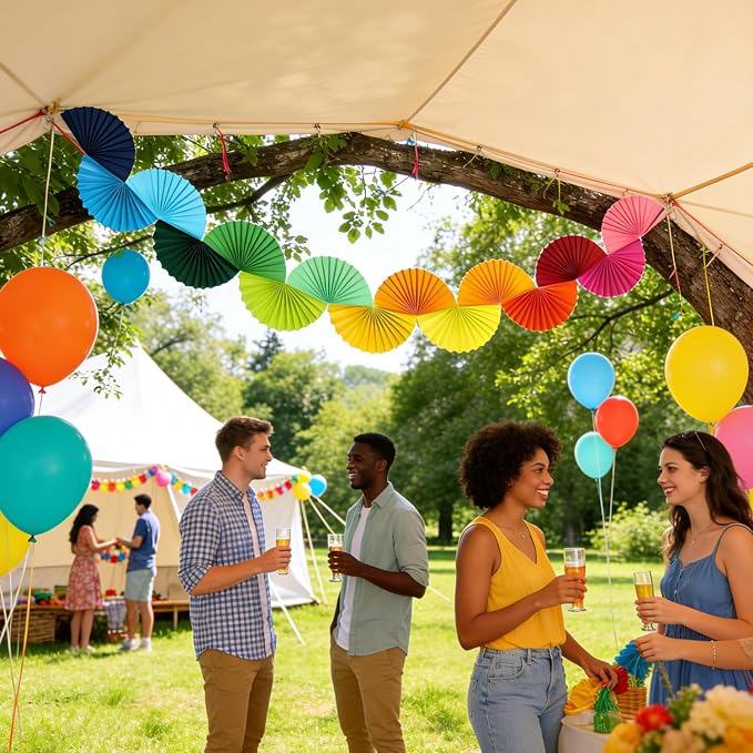 3 Pack Paper Fans Garland, 15.6ft Rainbow 3D Paper Fan Background Ceiling Hanging Decorations for Birthday Party Bachelorette Wedding Party Supplies