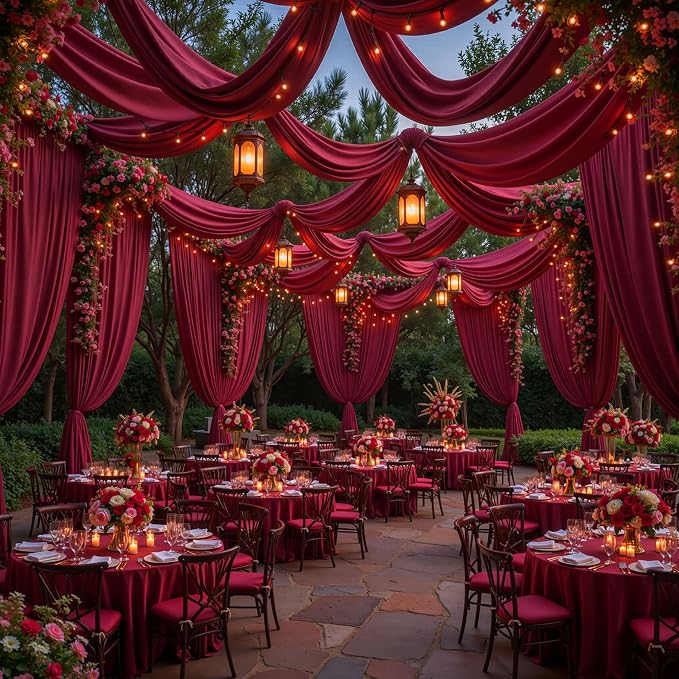 30ft x 15ft Burgundy Backdrop Curtain Panels for Weddings - Wrinkle-Free Polyester Photo Drapes for Birthday Party, Photography Background, Stage Decor