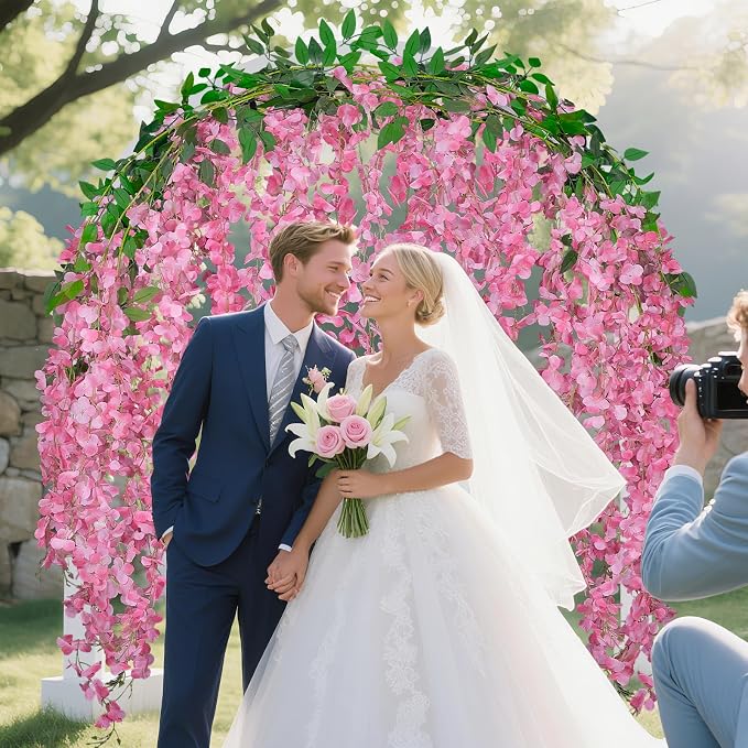 BSMYBO 60 Branches Wisteria Hanging Flowers Pink Artificial Wisteria Hanging Flowers Garlands Vine for Wedding Arch Party Ceremony Home Garden Backdrop Wall Decoration (4 Pack)