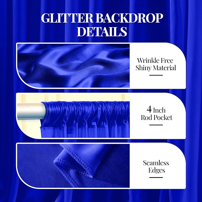 20x10ft Royal Blue Glitter Backdrop Curtain for Parties, Wrinkle Free Satin Photo Backdrop Drapes 4 Panels 5x10FT Shimmer Back Drop Cloth for Wedding Birthday Baby Shower Photography Background Decor