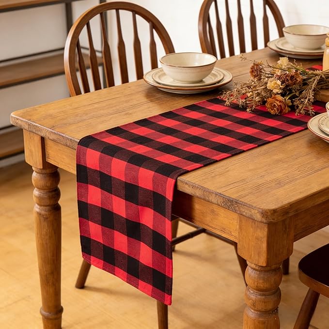 ShinyBeauty Buffalo Plaid Table Runner 13''x72'' Red and Black Check Christmas Table Runner Gingham Table Runner for Family Dinner Outdoor or Indoor Parties Thanksgiving Christmas & Gathering