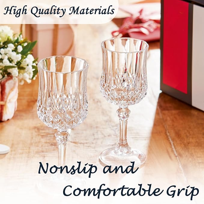Plastic Wine Glasses, Plastic Goblets Vintage Style Cordial Unbreakable Drinking Glasses, Reusable Drinkware for Wedding Reception, Grand Event Party Supplies (12, Transparent)