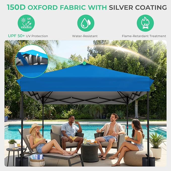 JEAREY 10x10 ft Pop Up Canopy Tent, Heavy Duty Outdoor Canopy with 1-Push Instant Setup, Commercial Tent with Roller Bag, 4 Sandbags and 8 Stakes, Water-Resistant, Royal-Blue