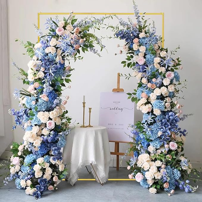 Metal Wedding Arch Backdrop Stand 6.6x5 FT Gold Square Balloon Arch Frame for Wedding, Birthday Party, Baby Shower Ceremony Decoration