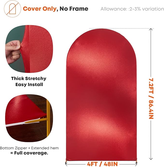 Shimmer Red Arch Backdrop Cover 7.2FT with Zipper,Thick Soft Stretchy Sequin Glitter Spandex Fitted Chiara Cover for Wedding Birthday Graduation Party Photo Backdrop