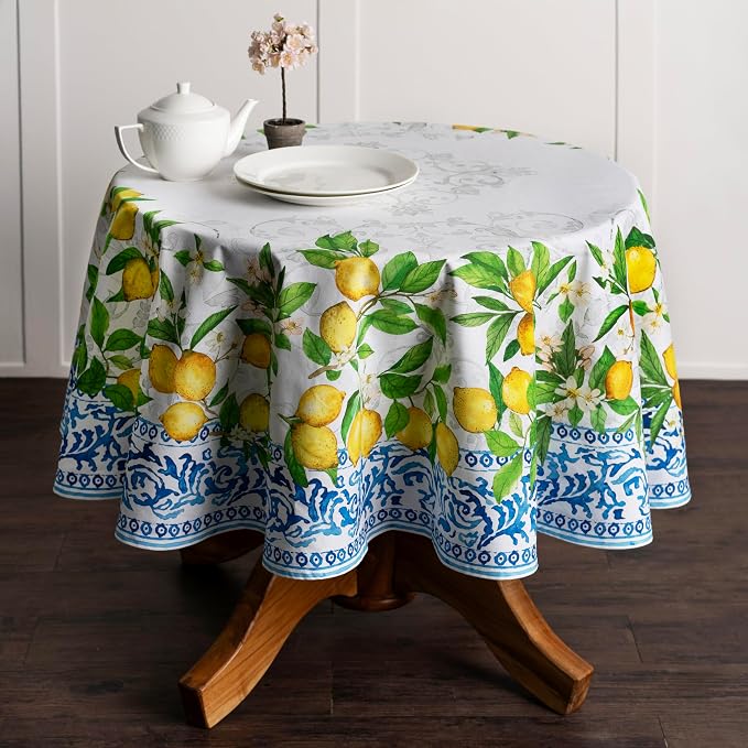 Maison d' Hermine Table Cloth Round Table 100% Cotton 69 Round Inches Tablecloth Reusable Decorative for Dining Kitchen Room Farmhouse Party Home Hotel Restaurant Spring Summer - Cedrat