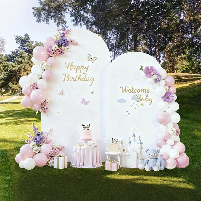 SuuWoee Arch Backdrop Stand Set of 2 With Cover (6FT+5FT),Gold Metal Wedding Arch Balloon Stand With Cover for Birthday Party Baby Shower Graduation Ceremony Decoration