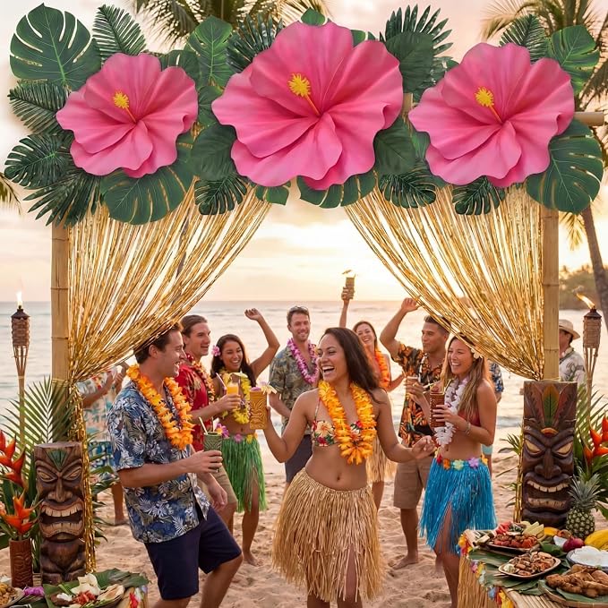 Norme 3 Pcs Giant Hawaiian Hibiscus Flowers 12, 16, 20 Inch Large Artificial Tropical Party Decoration Velvet Hibiscus Petals Big Paper Flower for Flamingo Summer Luau Aloha Party Decor