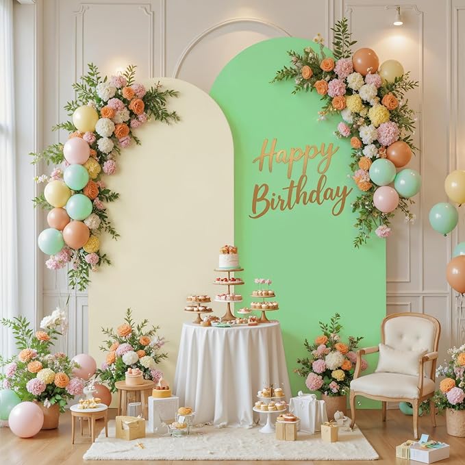 Beige and Sage Green Arch Backdrop Cover Set of 2-7.2 and 6ft Spandex Wedding Arch Covers Stretchy Backdrop for Baby Shower Bridal Shower Birthday Party Photo Balloon Arch Stand Cover