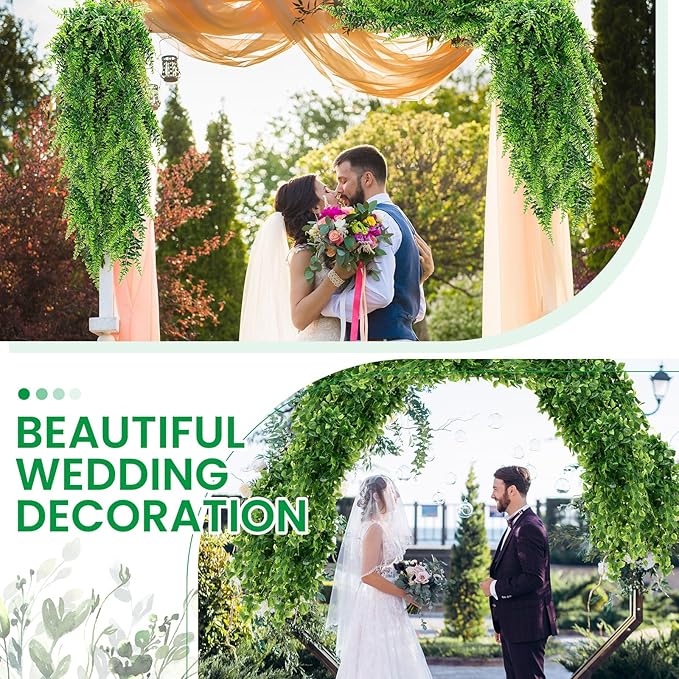 XunYee 28 Pcs Artificial Hanging Plants 32 Inch Plastic Fern Vine Fake Greenery Plant Faux Eucalyptus Vine for Wall Room Wedding Indoor Outdoor Decor, No Baskets(Boston Fern,Greenery, Eucalyptus)