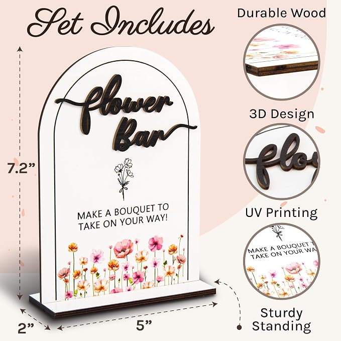 Stofinity Wooden Flower Bar Sign Bridal Shower Decor - Bloom Bar Sign Wedding Accessories For Reception, Bloom Bar Supplies for Wedding Table Decor