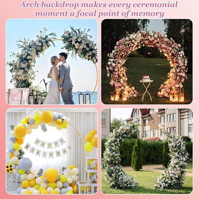 Liacere Wokceer Wedding Arch 7*8FT Round Backdrop Stand Gold Metal Circle Backdrop Stand Circle Balloon Arch Stand Frame for Birthday Party Bridal Shower Anniversary Ceremony Candy Tables Celebration