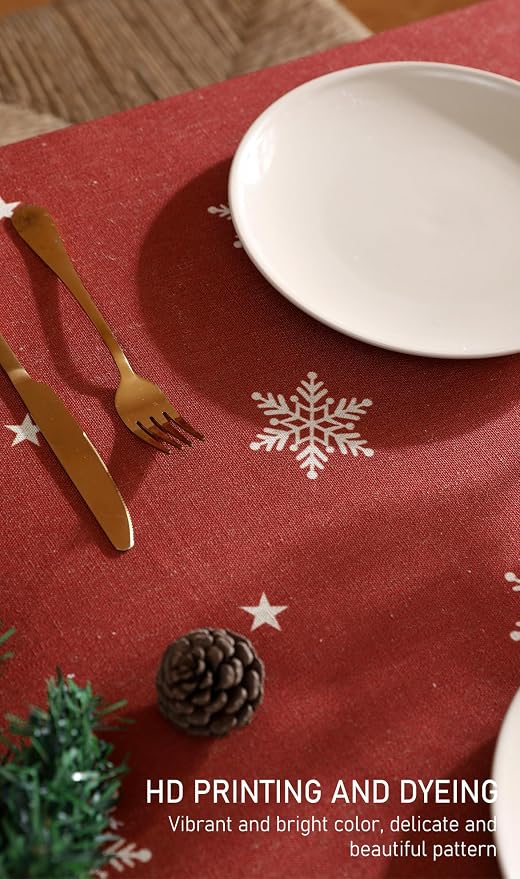 ISAENNE Designer Vintage Linen Rectangular Tablecloth,71"x55"-Carol C | French Elegant Table Cloth for Rectangle Table,Red,Decor,Heavyweight,Dining Room,Kitchen,Tea Party,Thanksgiving,Christmas