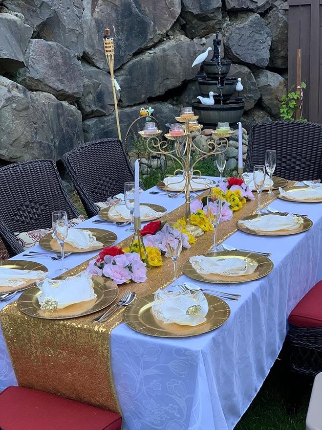 JYFLZQ Gold Sequin Table Runner 12"x108" Pack of 5 Glitter Sequin Fabric Table Linens - Sparkly Runners for Wedding & Birthday Party Decor