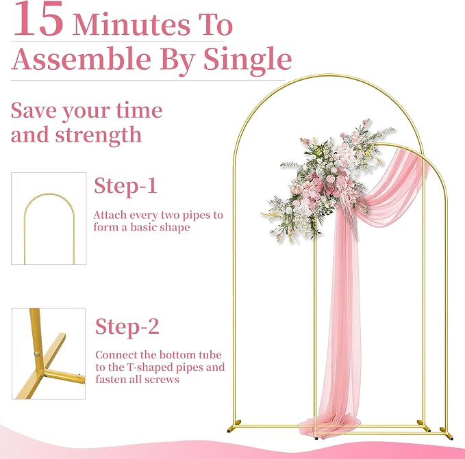 Arch Backdrop Stand Set of 2 (7.2FT,6.6FT), Gold Metal Arch Stand for Wedding Ceremony, Birthday Party, Baby Shower, Graduation, Floral Balloon Decoration