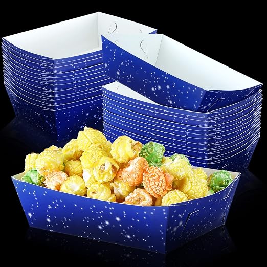 Hoolerry 48 Pcs Space Theme Party Paper Food Trays Galaxy Starry Night Paper Food Boats Snack Candy Popcorn Nacho Hot Dog Trays Serving Bowl for Buffet Birthday Party Decorations