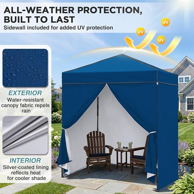 EAGLE PEAK 6x4 Instant Pop Up Canopy Tent with 4 Side Wall Panels, Straight Leg Sun Shelter, Portable Canopy with Carry Bag for Camping, Beach & Sports, Dark Blue