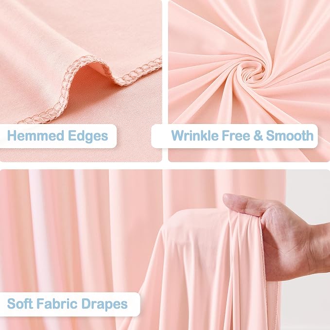 2 Panles Pale Pink Backdrop Curtains - Wrinkle Free Fabric Backdrop Curtain for Photoshoot,10ft Wedding Party Photo Backdrop Drapes for Birthday Baby Shower Photography Stage Background Decorations