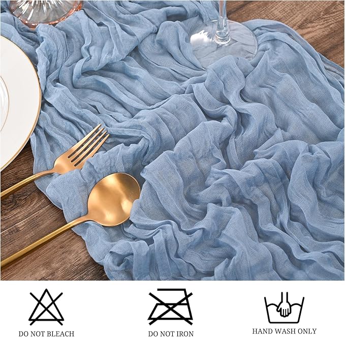 15 Pack Dusty Blue Table Runner 17 x 108inch Cheesecloth Table Runner Boho Gauze Table Runners Rustic Sheer Fabric Cheese Cloth Table Runners for Wedding Party Bridal Shower Farmhouse Home Decor