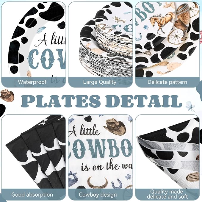 Funnymoom 452 Pcs Cowboy Baby Shower Party Decorations Include a Little Cowboy Is on the Way Paper Plates Napkins Cups Tablecloth Cutlery Straws for girl Girl Baby Shower Party Supplies