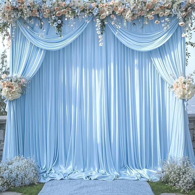 Baby Blue Backdrop Curtain for Baby Shower Parties Wrinkle Free Light Blue Curtains Backdrop Drapes Fabric Decoration for Birthday Party Photography 5ft x 7ft,2 Panels