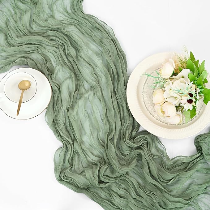 15 Pack Sage Green Cheesecloth Table Runner 17 x 108 Inch Fall Thanksgiving Boho Rustic Farmhouse Gauze Cheese Cloth Runner for Wedding Party Baby Shower Home Decor Holiday Decorations
