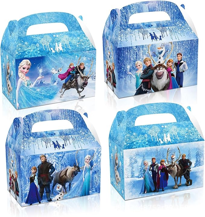 Fnjoe 24pcs Cute Treat Boxes, Blue Snowflakes Party Favor Boxes, Anime Themed Dessert Boxes, Winter Snow Party Supplies