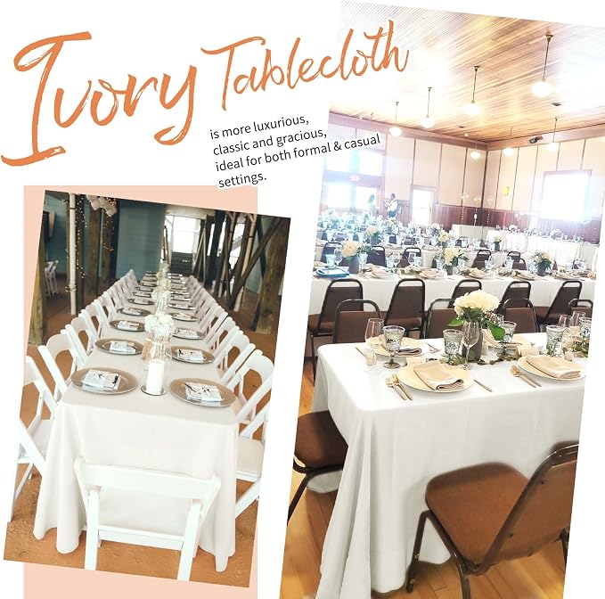 Showgeous 4 Pack Ivory Tablecloth 90 x 132 Inch, Rectangle Tablecloth for 8 Foot Table, Stain and Wrinkle Resistant Washable Polyester Table Cloth Cover for Wedding Dining Table Buffet Parties