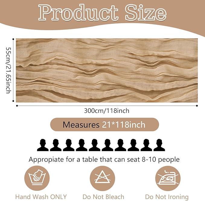 20 Pack Beige Cheesecloth Table Runner 10FT Boho Gauze Fabric Cheese Cloth Table Runners for Wedding ,Party,Baby Shower, Bridal Party, Rustic Farmhouse and Table Decorations