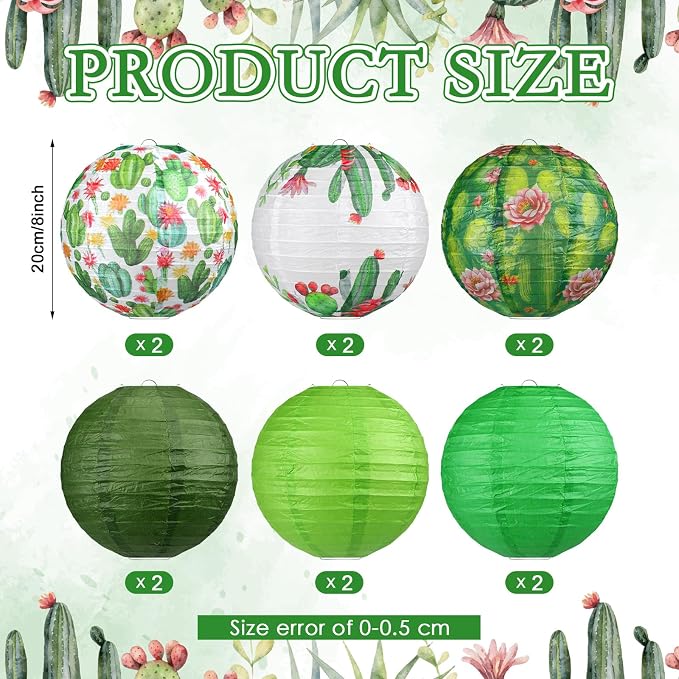Panelee 12 Pcs Cactus Party Decorations Succulent Plant Theme Hanging Paper Lanterns Decorative for Cactus Taco Bout a Theme Birthday Baby Shower Decorations