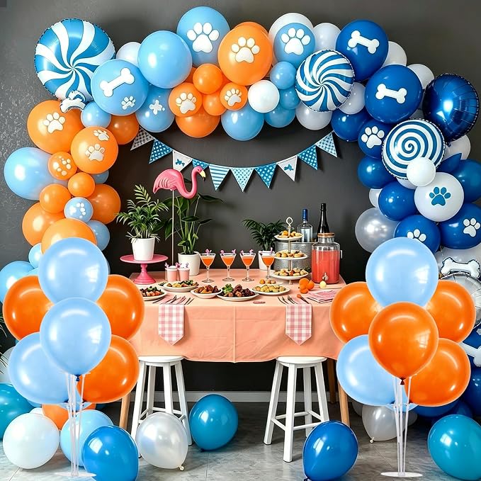 TONIFUL 4 Set Blue and Orange Balloon Centerpieces for Table,Balloon Stand Kit for Kid Party Decor,Birthday Decorations Anniversary Graduation Decorations Pet Birthday