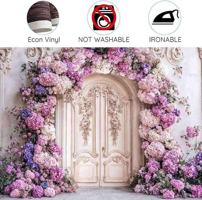 15X10ft Flower Backdrop Purple Floral Arch Retro Door Photography Backdrops Modern Interior European Style Wall Decoration Wedding Portrait Background Studio Photo Booth Props
