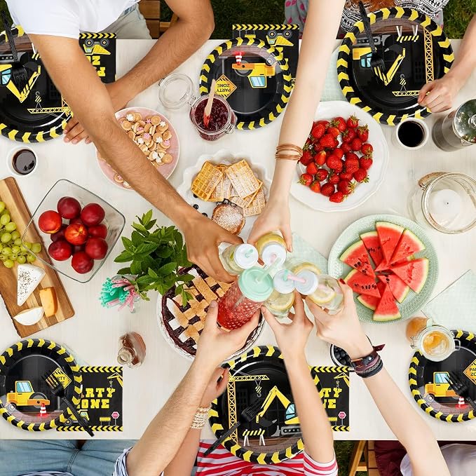 Construction Party Plates and Napkins Serves 50, Construction Birthday Supplies 200 Pcs Tableware Set Dump Truck Party Table Decorations Supplies Paper Plates Napkins Forks